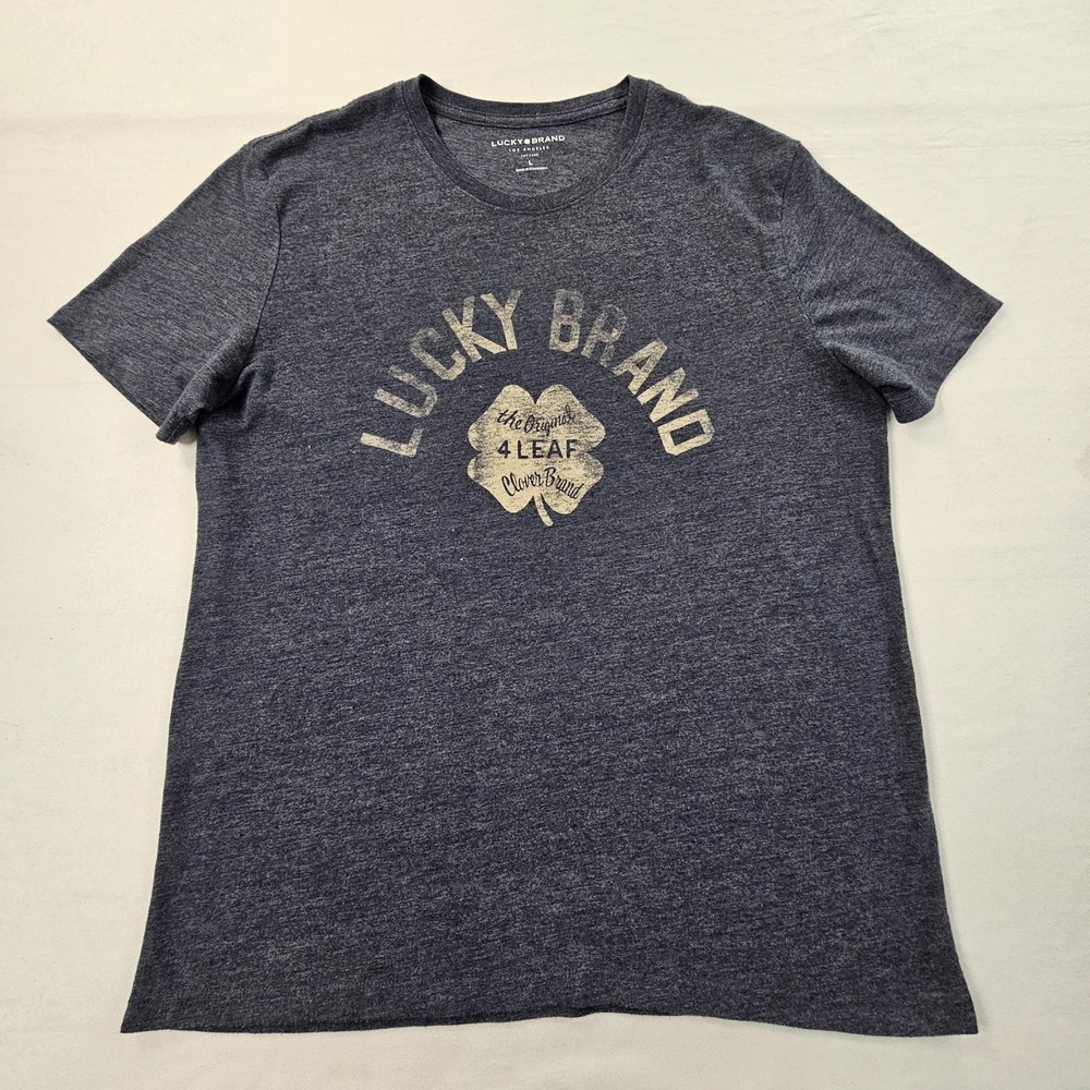 Lucky Brand 4 Leaf Clover Blue Short Sleeve Cotton Blend T-Shirt Men's L